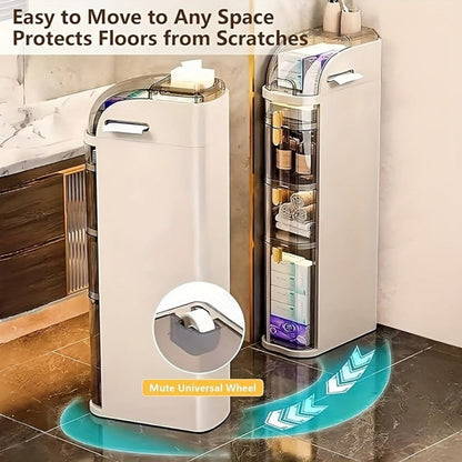 Freestanding Narrow Bathroom Storage Cabinet with Clear Drawers and Tool-Free Assembly detail image - detail view 11