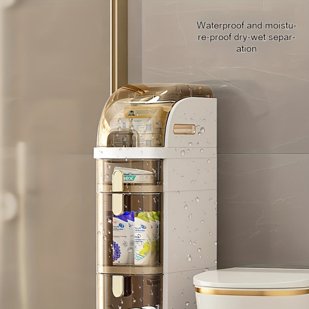Freestanding Narrow Bathroom Storage Cabinet with Clear Drawers and Tool-Free Assembly detail image - detail view 12