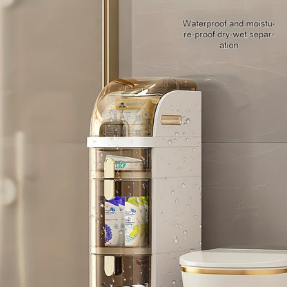 Freestanding Narrow Bathroom Storage Cabinet with Clear Drawers and Tool-Free Assembly detail image - detail view 12