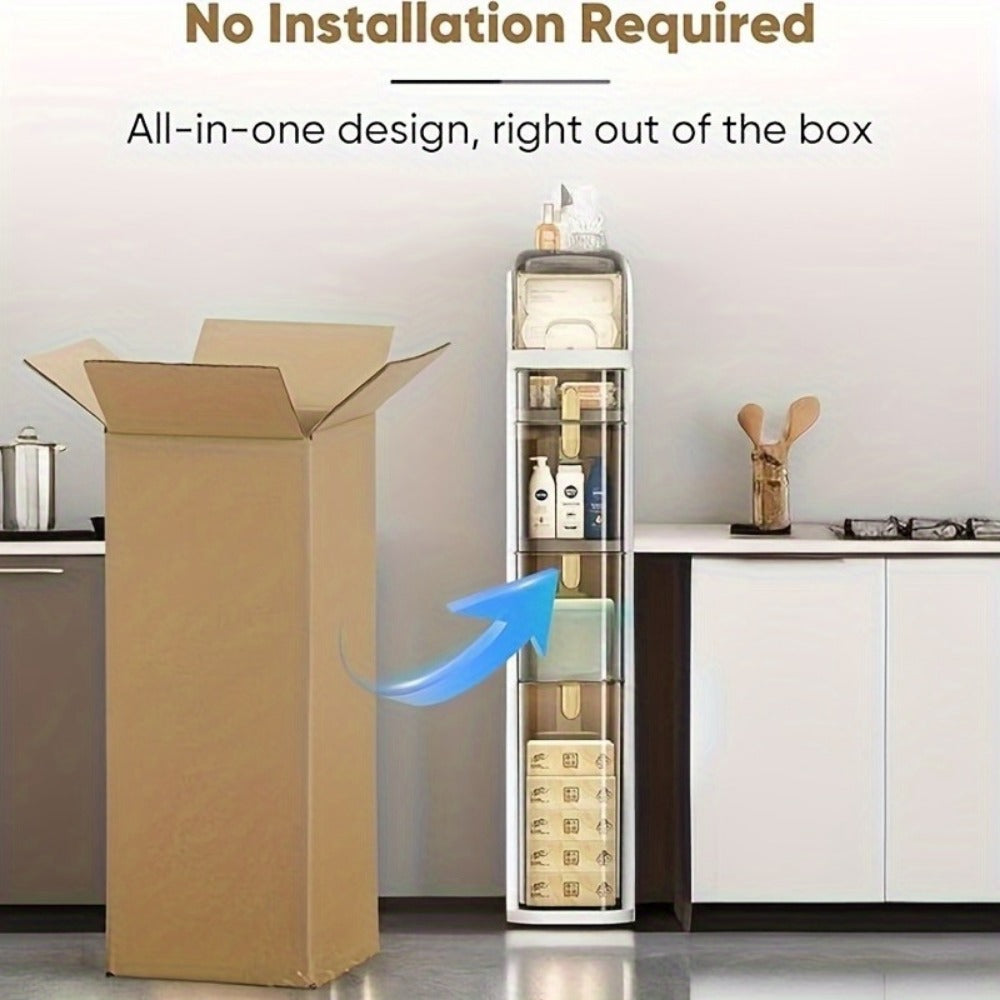 Freestanding Narrow Bathroom Storage Cabinet with Clear Drawers and Tool-Free Assembly detail image - detail view 14