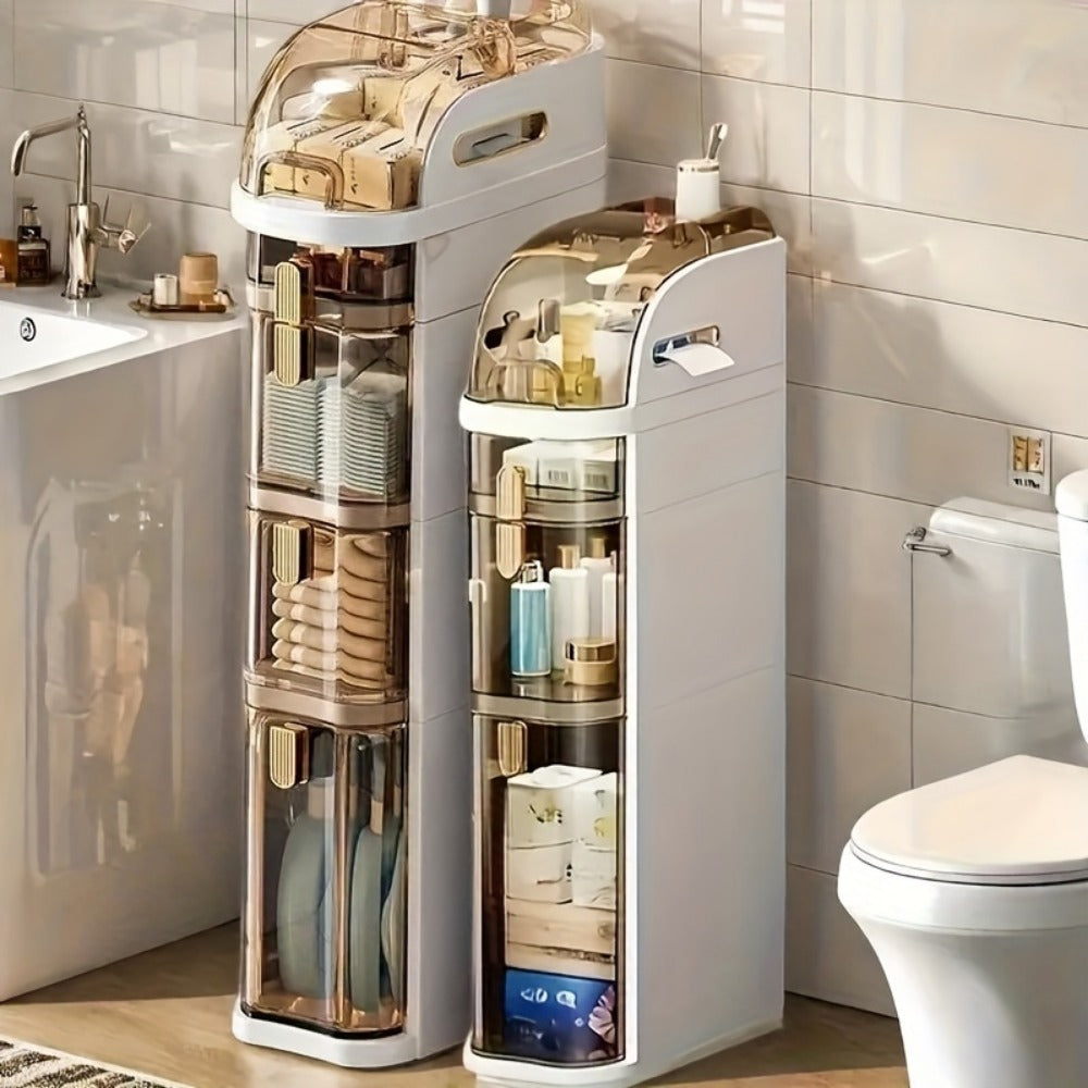 Freestanding Narrow Bathroom Storage Cabinet with Clear Drawers and Tool-Free Assembly detail image - detail view 3