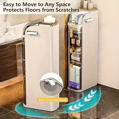 Freestanding Narrow Bathroom Storage Cabinet with Clear Drawers and Tool-Free Assembly detail image - detail view 4
