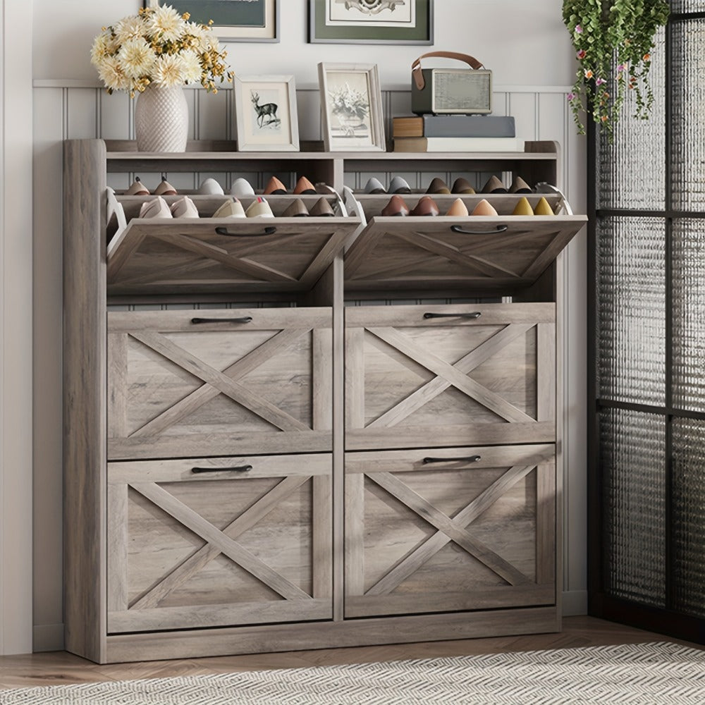 Freestanding Narrow Shoe Cabinet, Covered Shoe Storage for Entryway detail image - detail view 10
