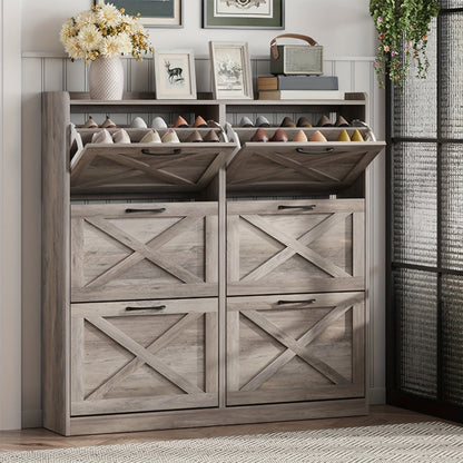 Freestanding Narrow Shoe Cabinet, Covered Shoe Storage for Entryway detail image - detail view 10
