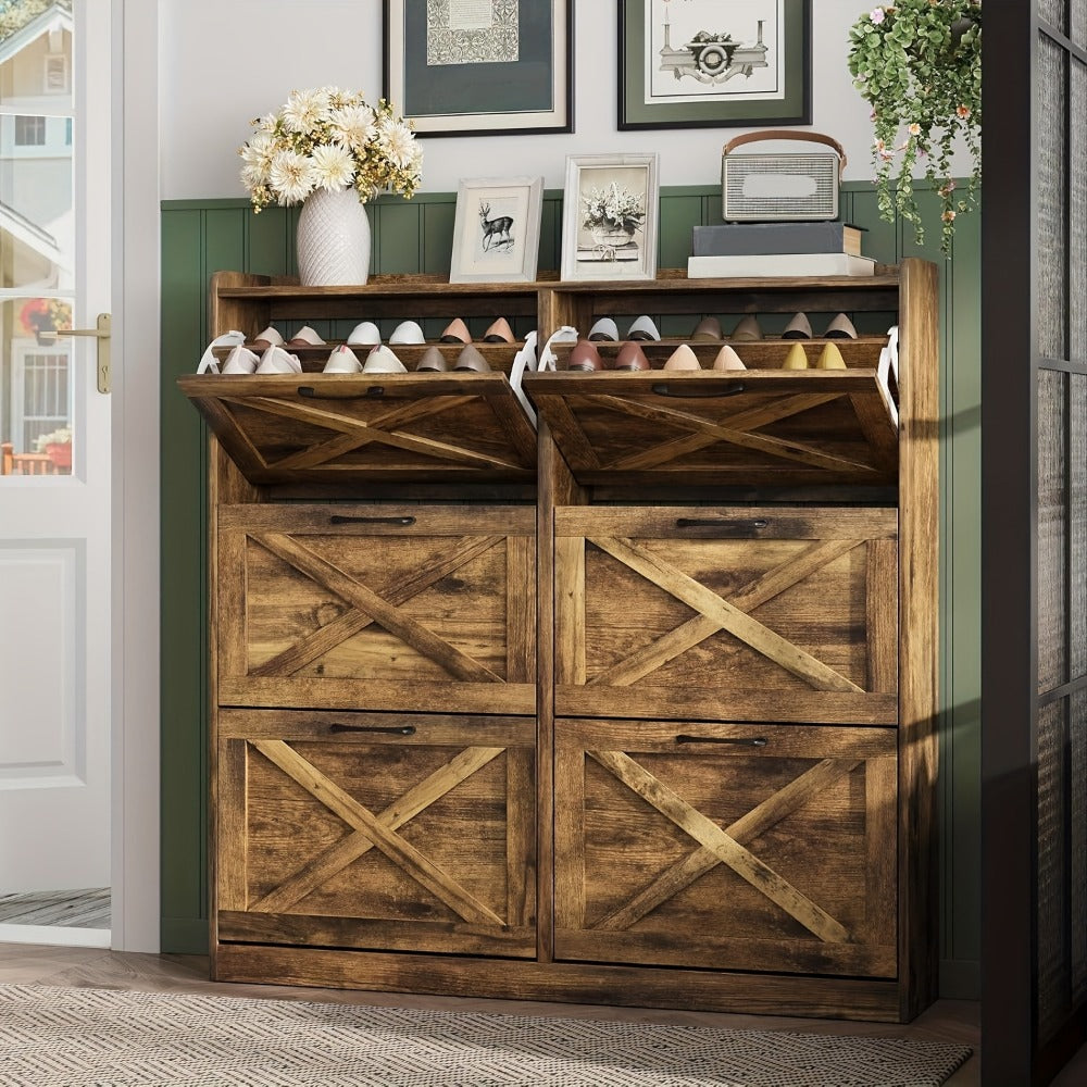 Freestanding Narrow Shoe Cabinet, Covered Shoe Storage for Entryway detail image - detail view 11