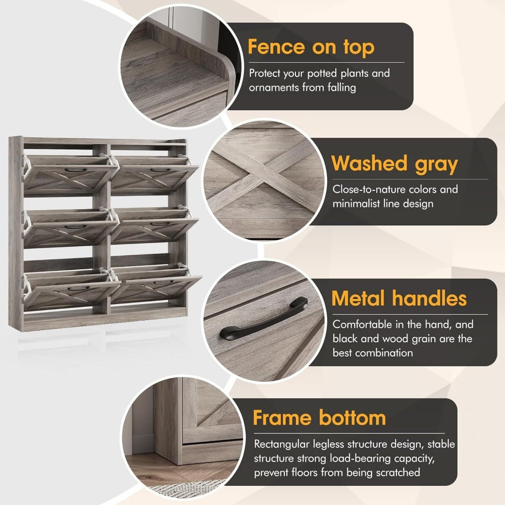 Freestanding Narrow Shoe Cabinet, Covered Shoe Storage for Entryway detail image - detail view 12