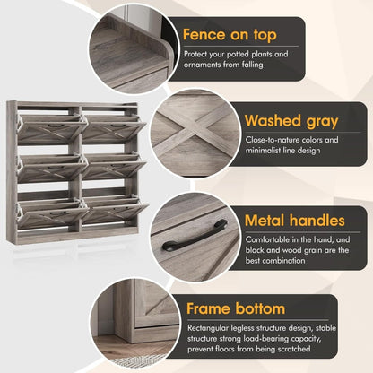 Freestanding Narrow Shoe Cabinet, Covered Shoe Storage for Entryway detail image - detail view 12