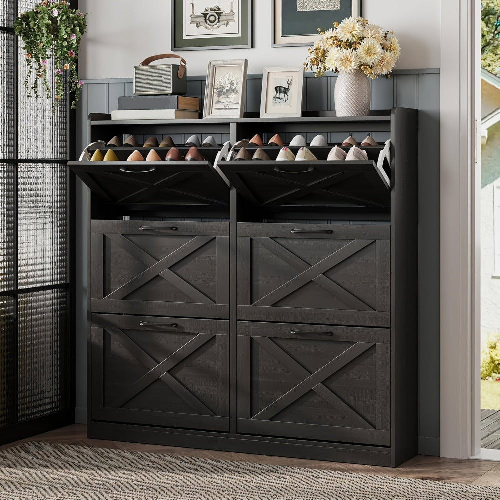 Freestanding Narrow Shoe Cabinet, Covered Shoe Storage for Entryway detail image - detail view 16