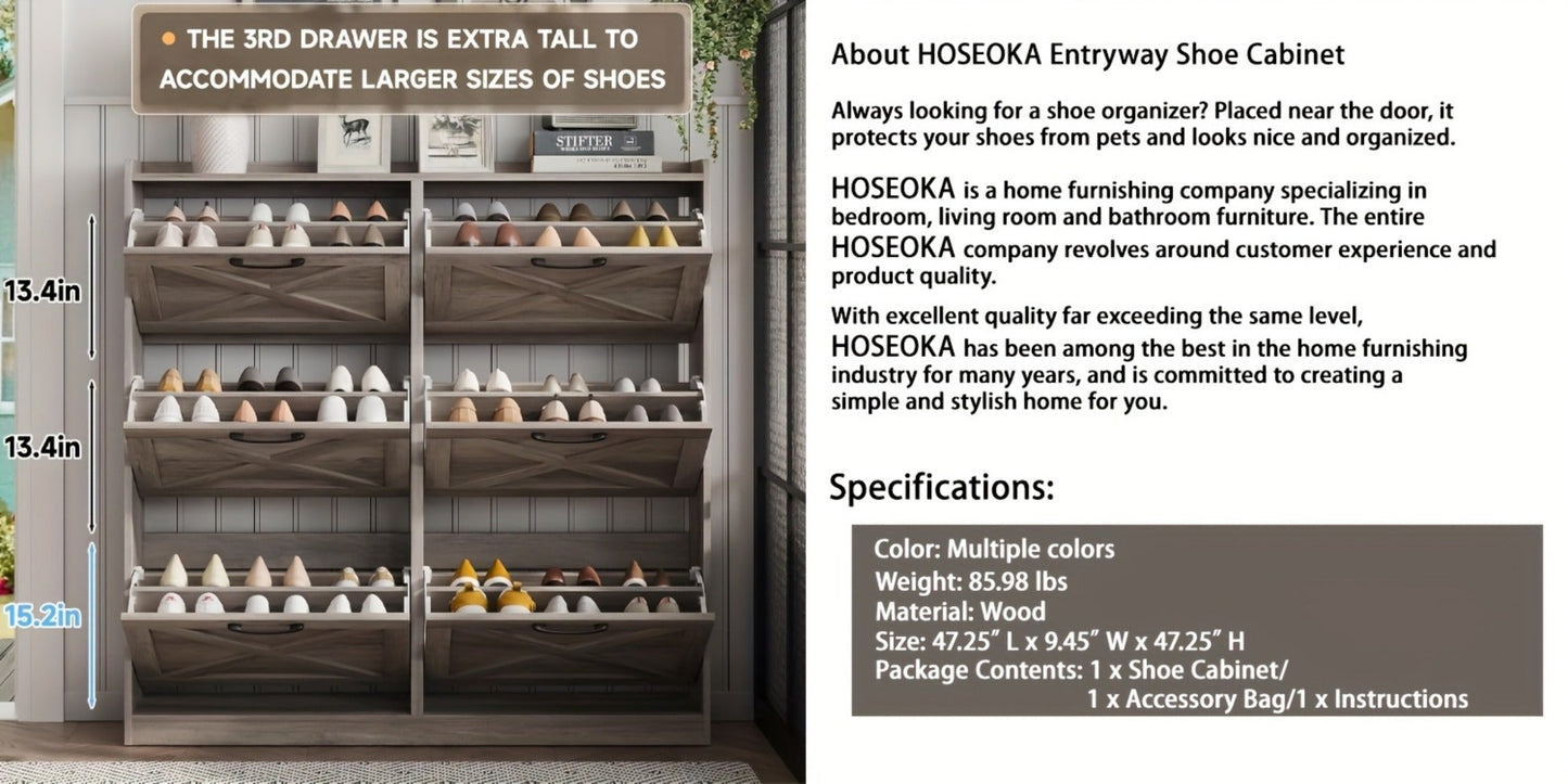 Freestanding Narrow Shoe Cabinet, Covered Shoe Storage for Entryway detail image - detail view 18