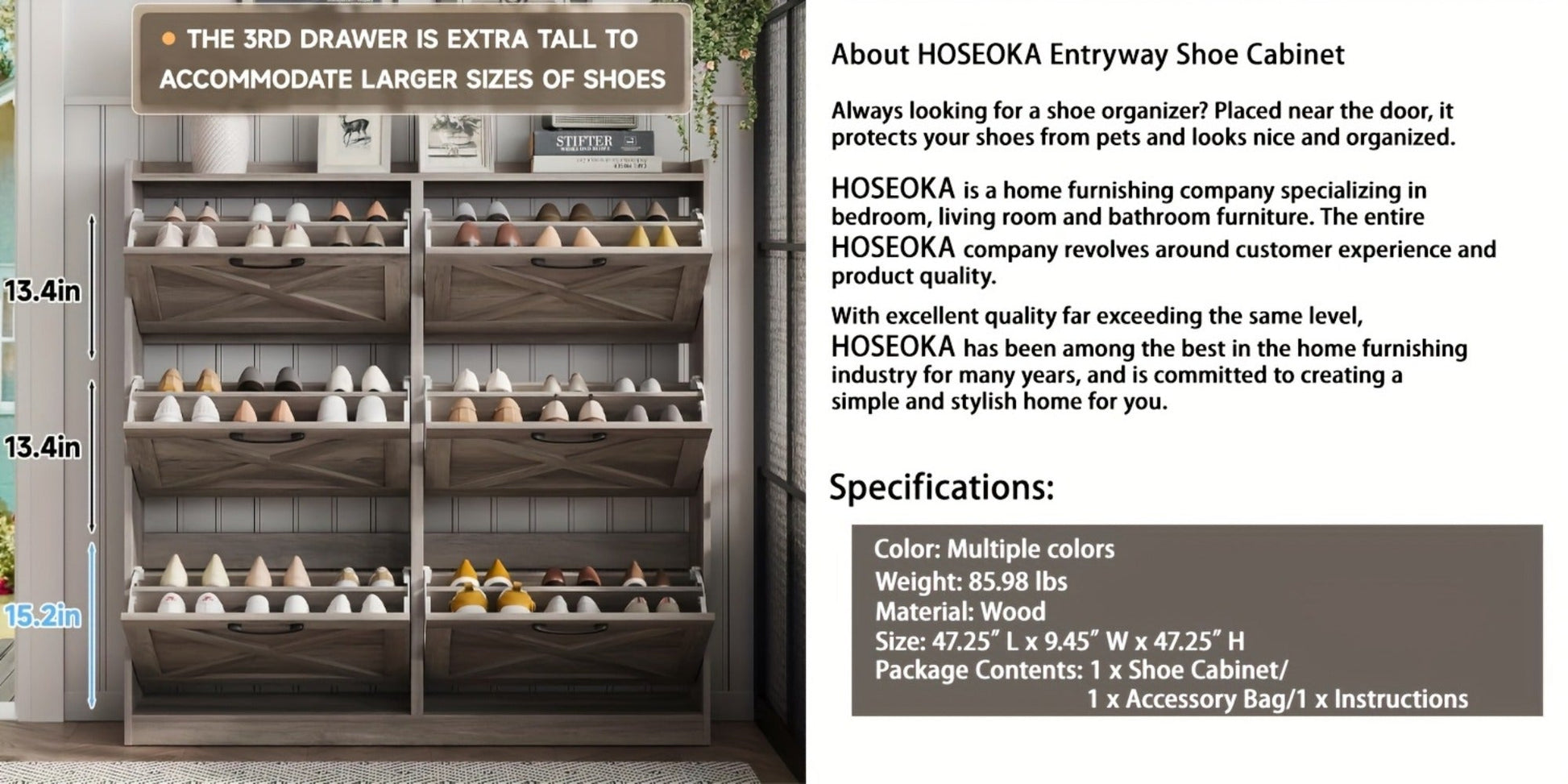 Freestanding Narrow Shoe Cabinet, Covered Shoe Storage for Entryway detail image - detail view 18