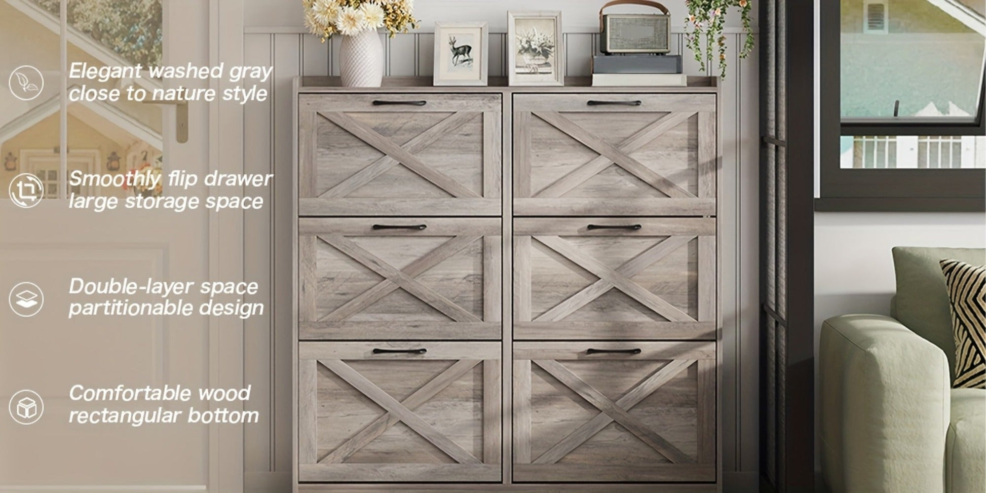Freestanding Narrow Shoe Cabinet, Covered Shoe Storage for Entryway detail image - detail view 20
