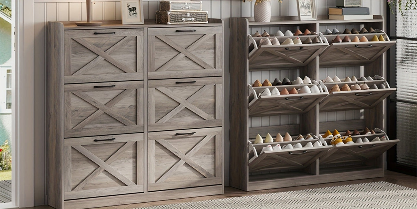 Freestanding Narrow Shoe Cabinet, Covered Shoe Storage for Entryway detail image - detail view 21