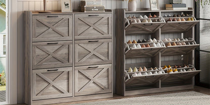 Freestanding Narrow Shoe Cabinet, Covered Shoe Storage for Entryway detail image - detail view 21
