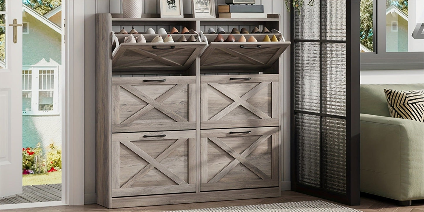 Freestanding Narrow Shoe Cabinet, Covered Shoe Storage for Entryway detail image - detail view 22