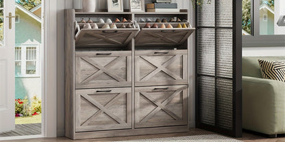 Freestanding Narrow Shoe Cabinet, Covered Shoe Storage for Entryway detail image - detail view 22