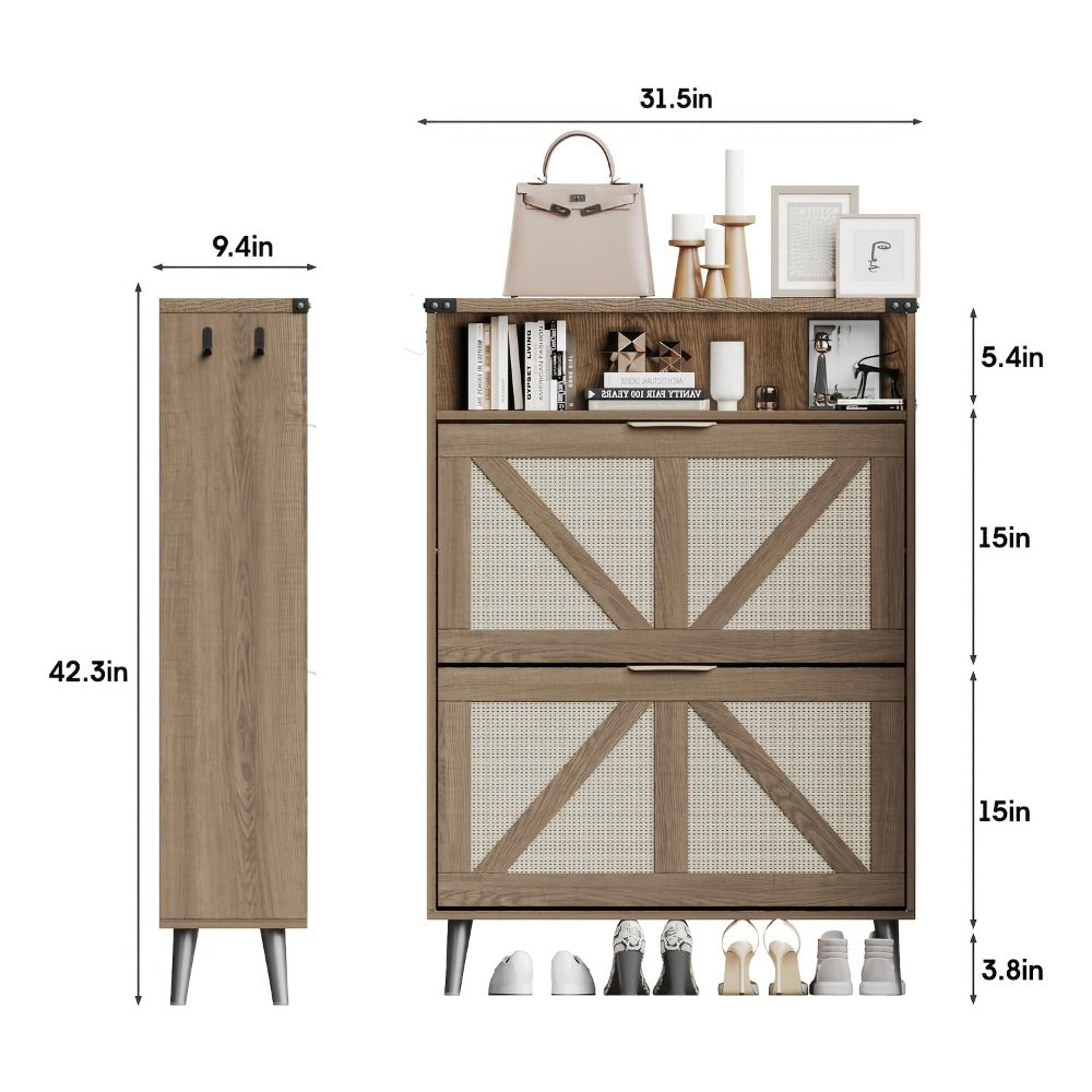 Freestanding Narrow Shoe Cabinet, Covered Shoe Storage for Entryway detail image - detail view 3