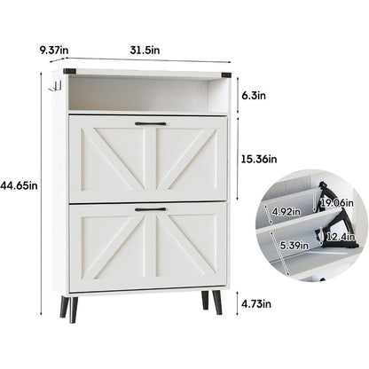 Freestanding Narrow Shoe Cabinet, Covered Shoe Storage for Entryway detail image - detail view 5