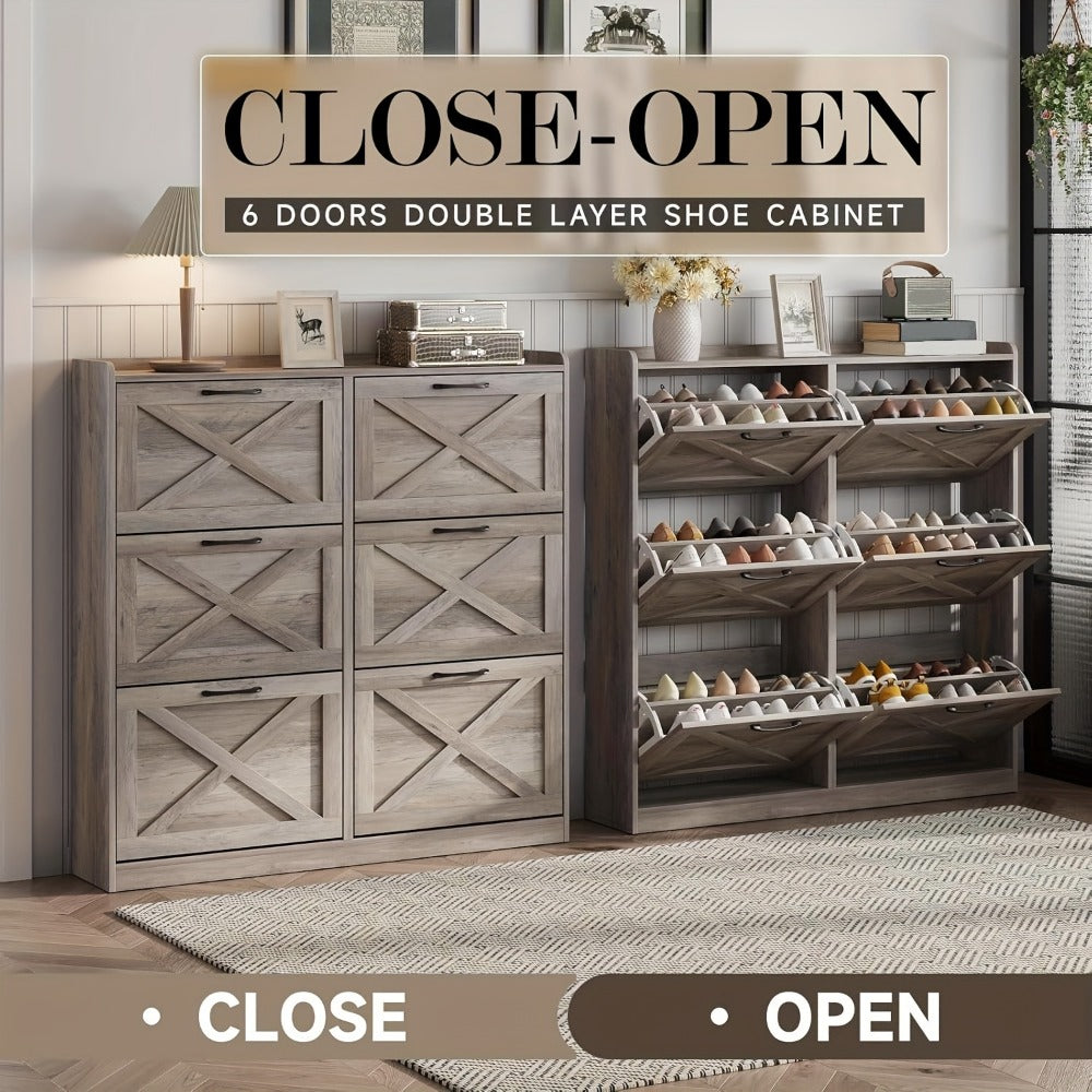 Freestanding Narrow Shoe Cabinet, Covered Shoe Storage for Entryway detail image - detail view 6