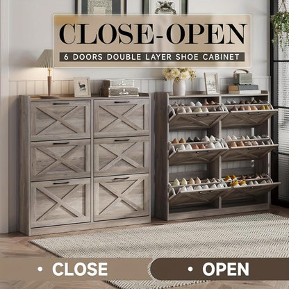 Freestanding Narrow Shoe Cabinet, Covered Shoe Storage for Entryway detail image - detail view 6