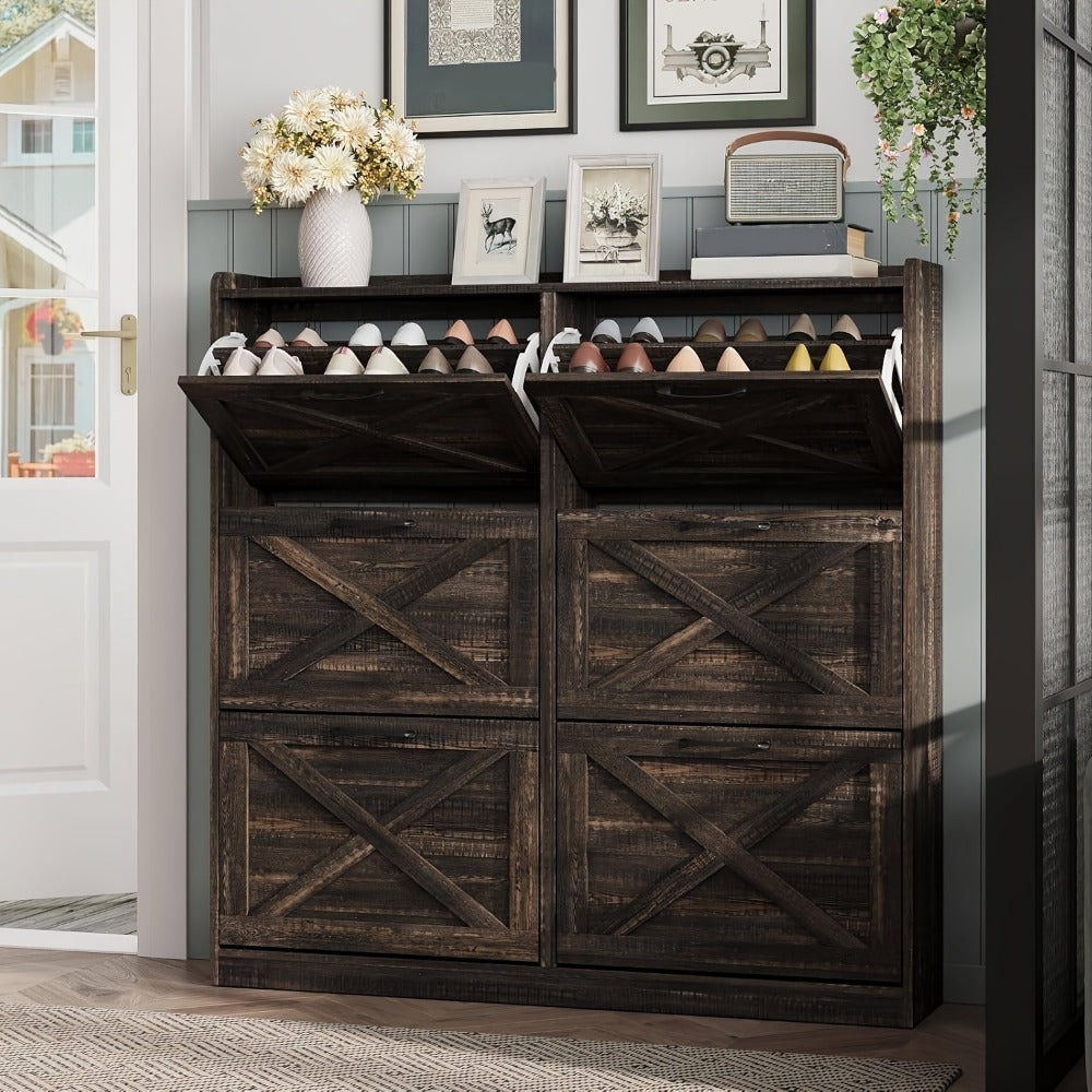Freestanding Narrow Shoe Cabinet, Covered Shoe Storage for Entryway detail image - detail view 7