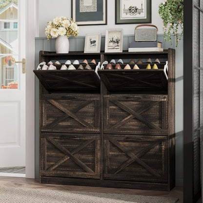 Freestanding Narrow Shoe Cabinet, Covered Shoe Storage for Entryway detail image - detail view 7
