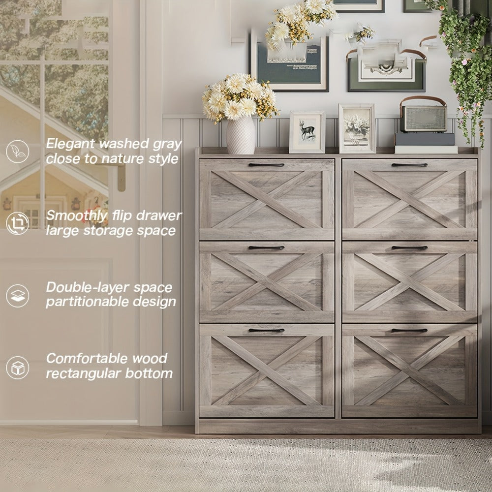 Freestanding Narrow Shoe Cabinet, Covered Shoe Storage for Entryway detail image - detail view 8