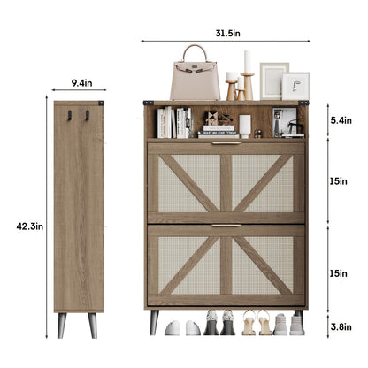 Shoe Cabinet shown in the Rustic Oak Rattan 2-Drawer, 6-Drawers option