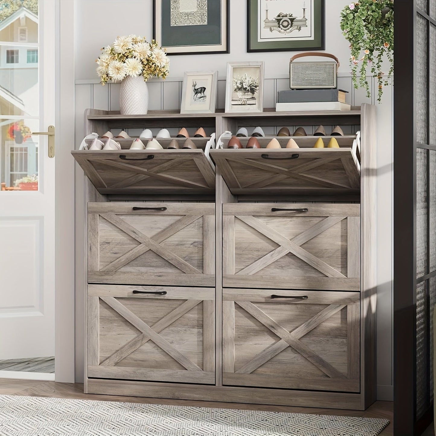 Shoe Cabinet shown in the Washed Gray, 6-Drawers option