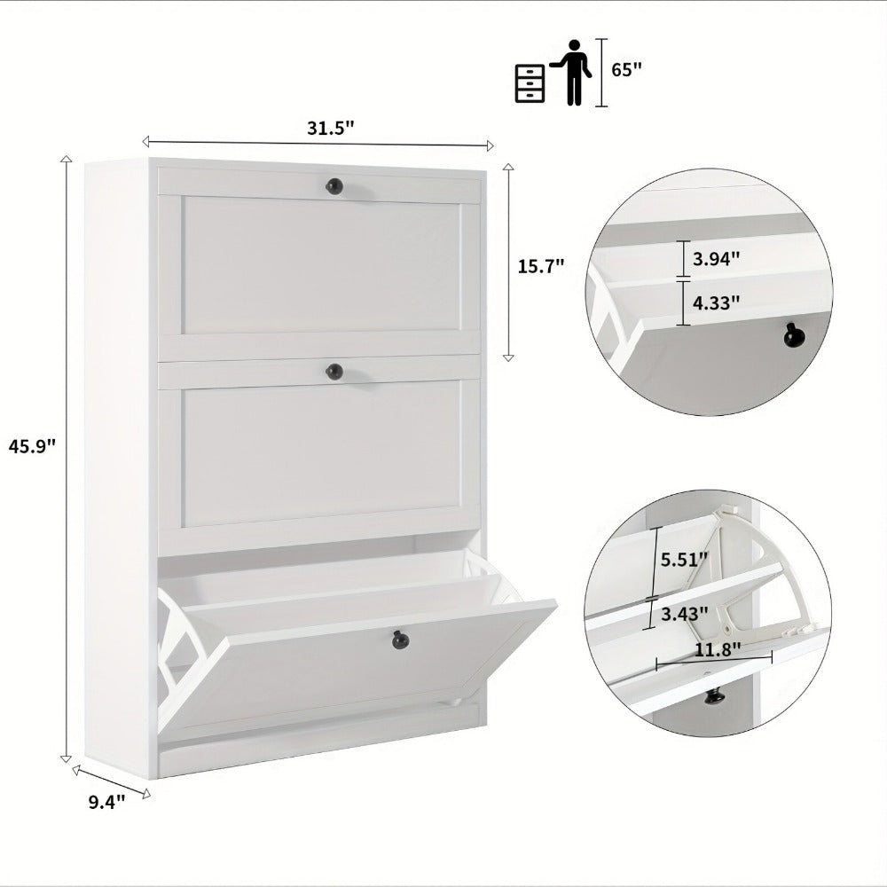 Freestanding Narrow Shoe Cabinet, Space-Saving Shoe Cupboard for Entryway detail image - detail view 4