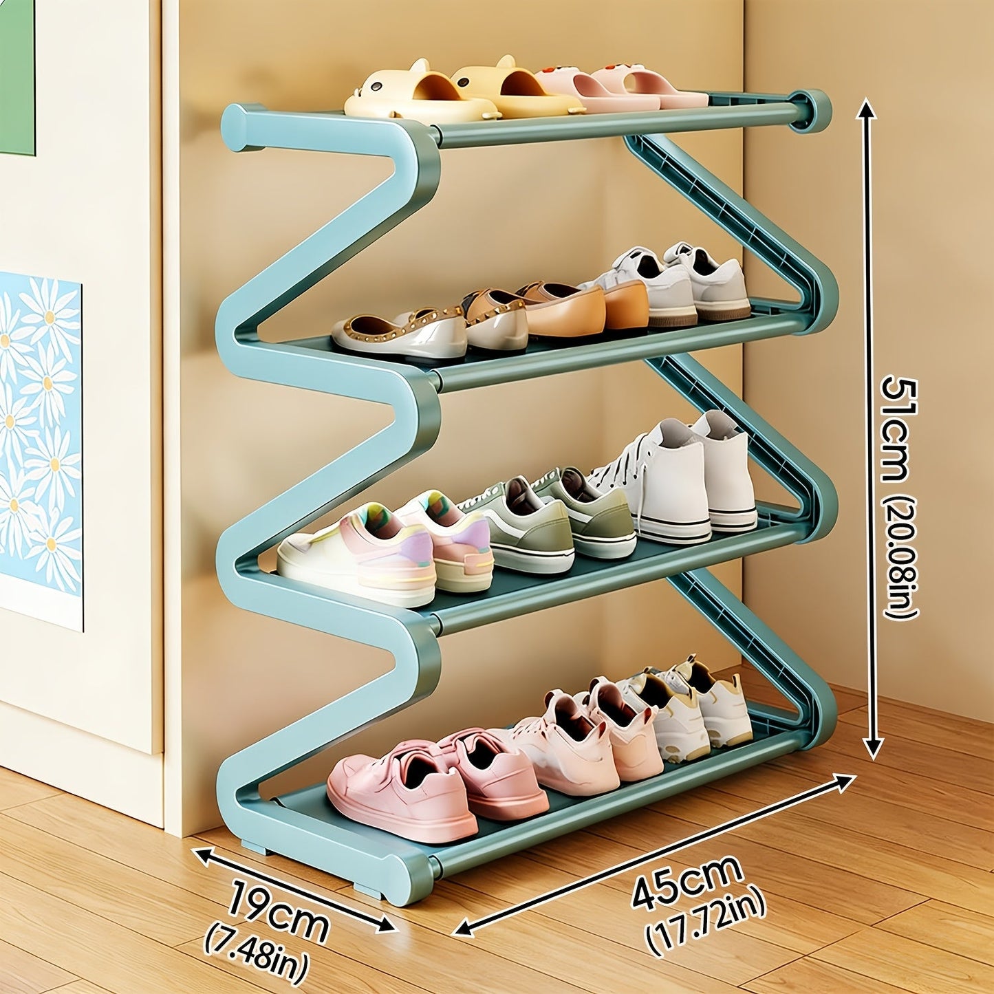 Shoe Rack shown in the Blue Upgrade, Home Multi-layer Shoe Rack option