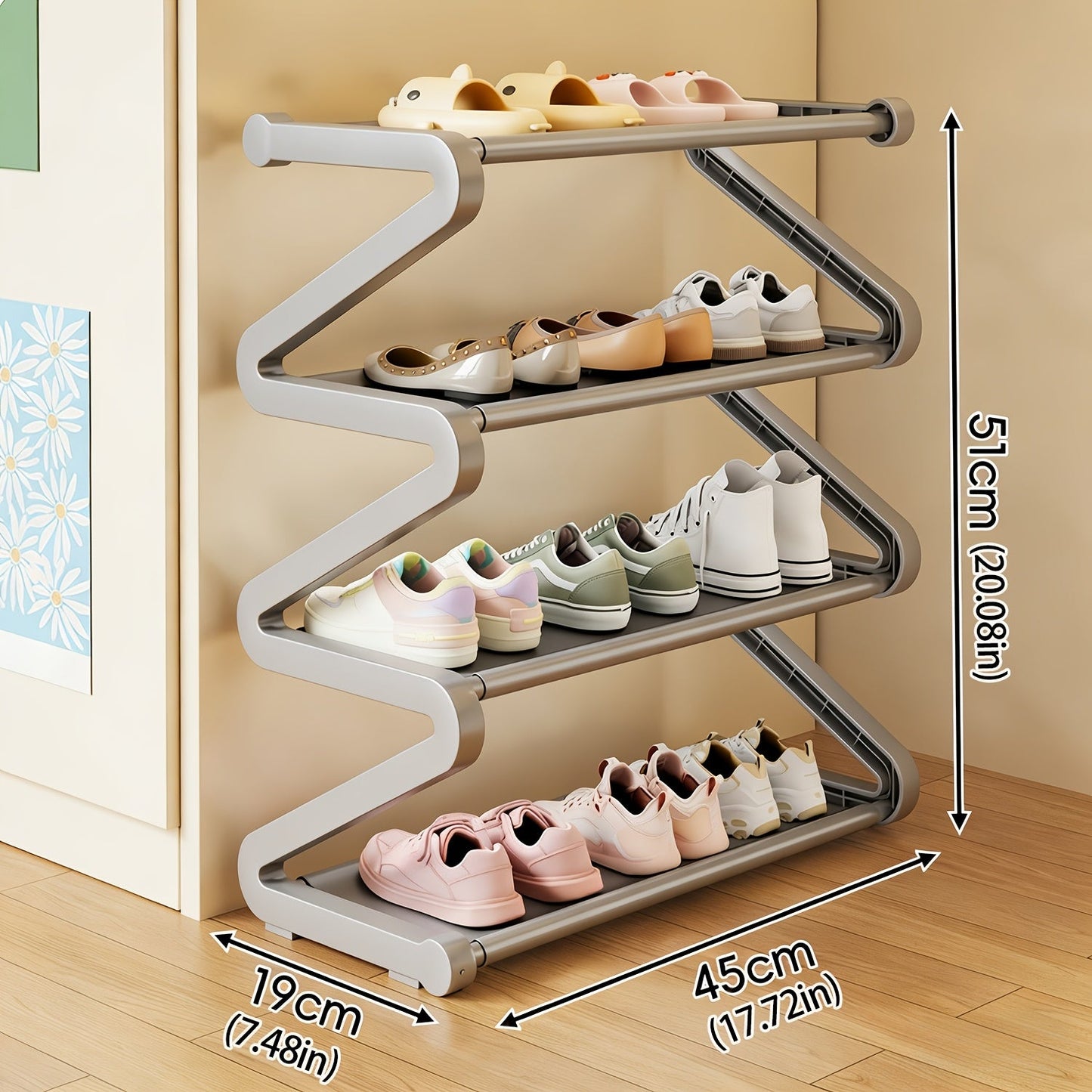 Shoe Rack shown in the Gray Upgrade, Home Multi-layer Shoe Rack option