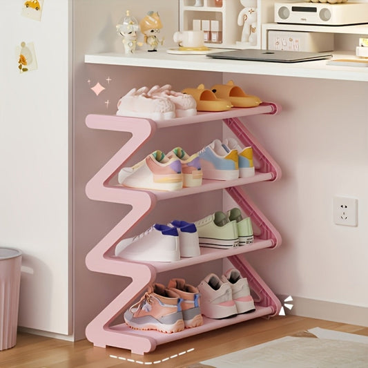Shoe Rack, Multi-Layer Freestanding Stackable Z-Shaped Plastic Shoe Organizer shown in the main product view
