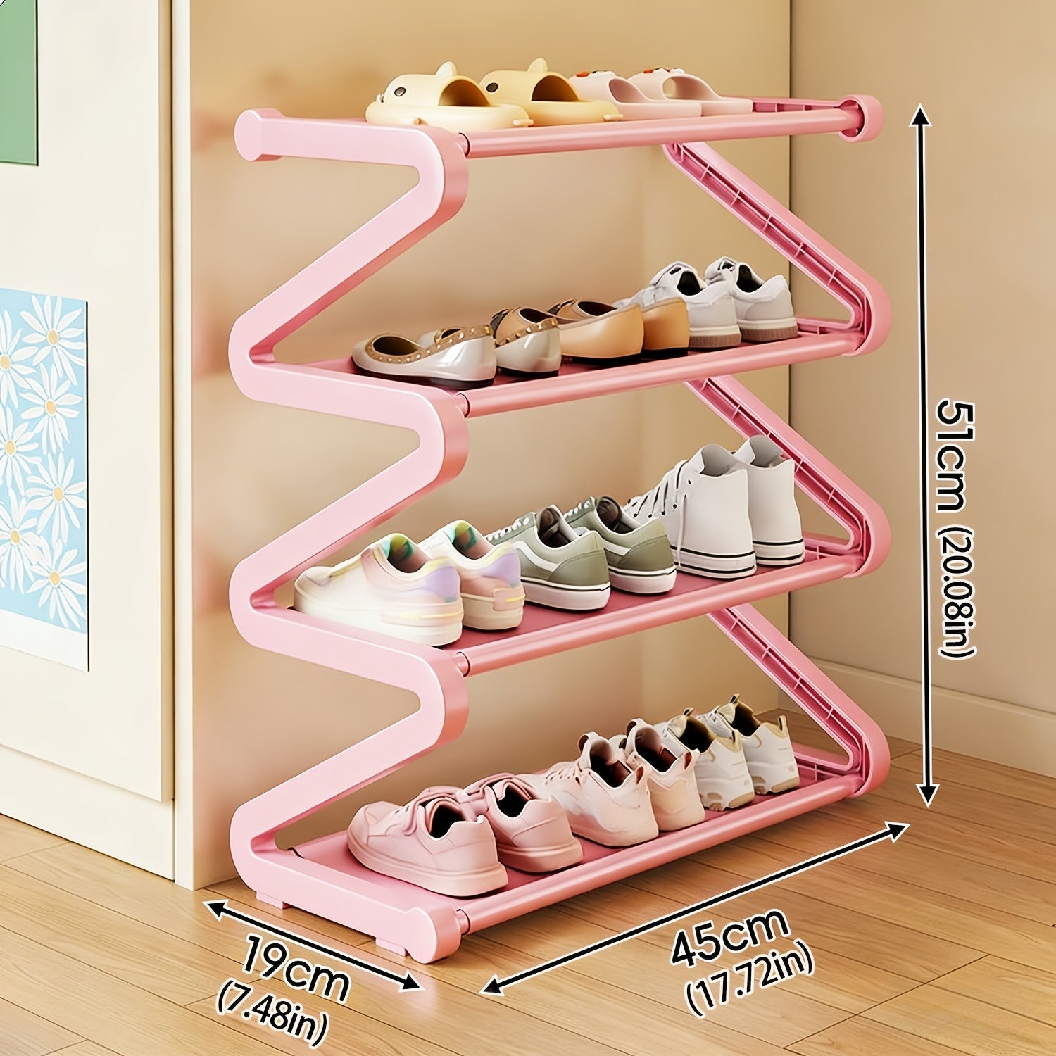 Shoe Rack shown in the Pink Upgrade, Home Multi-layer Shoe Rack option