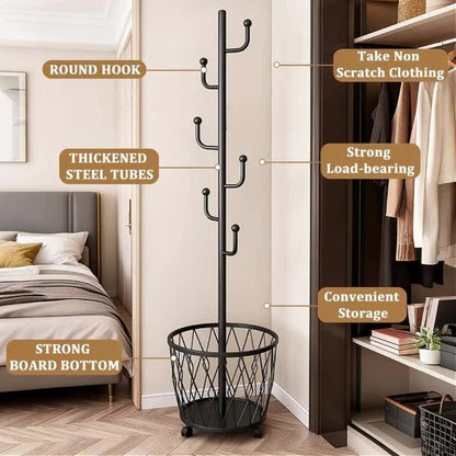 Freestanding Rolling Coat Rack with Locking Wheels, Entryway Hall Tree detail image - detail view 13