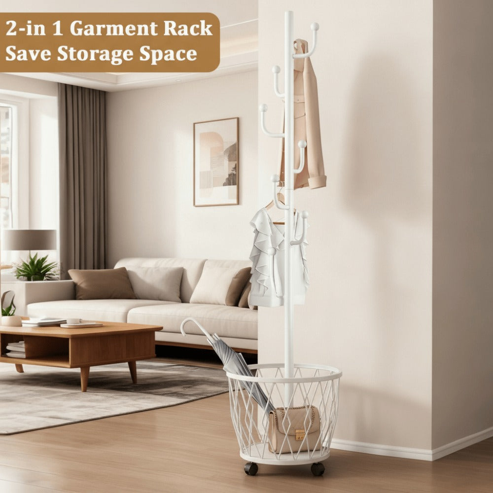 Freestanding Rolling Coat Rack with Locking Wheels, Entryway Hall Tree detail image