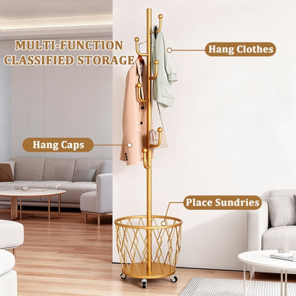 Freestanding Rolling Coat Rack with Locking Wheels, Entryway Hall Tree detail image - detail view 4