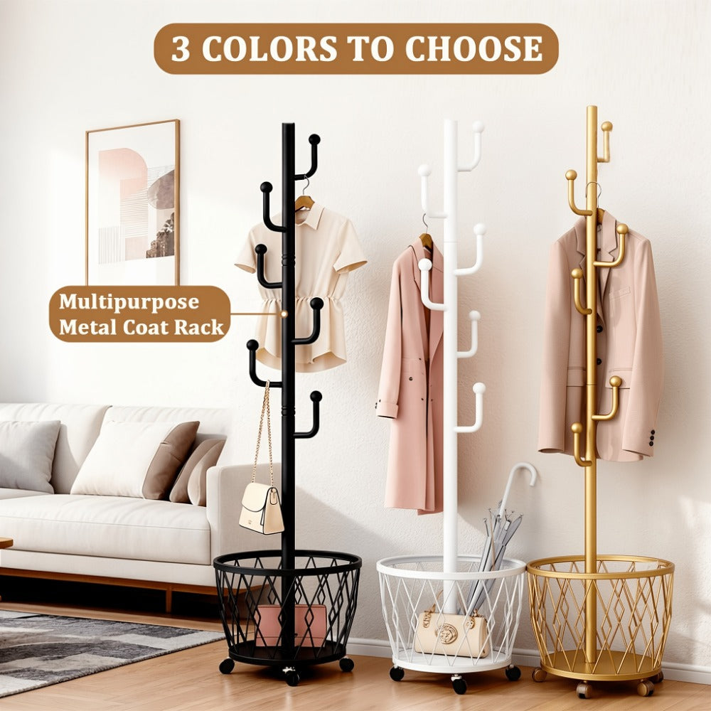 Freestanding Rolling Coat Rack with Locking Wheels, Entryway Hall Tree detail image - detail view 6