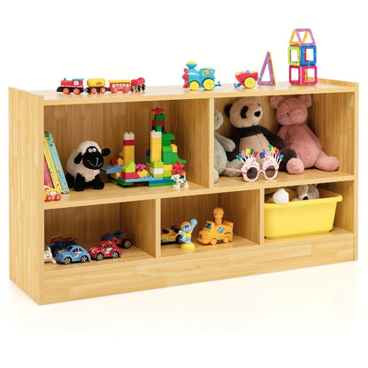 Storage Cabinet, Beige Wood with 5 Cube Compartments and 2 Open Shelves Freestanding shown in the main product view