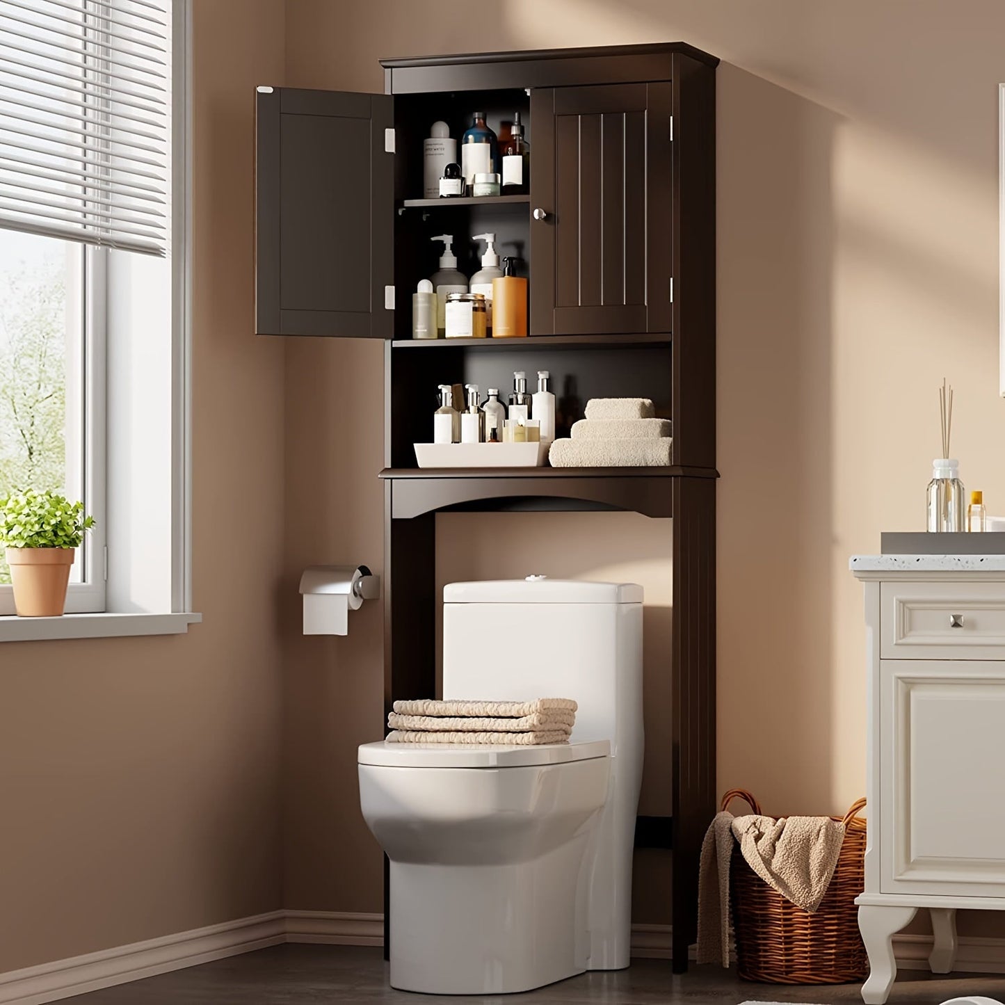Bathroom Storage Cabinet shown in the Dark Brown option