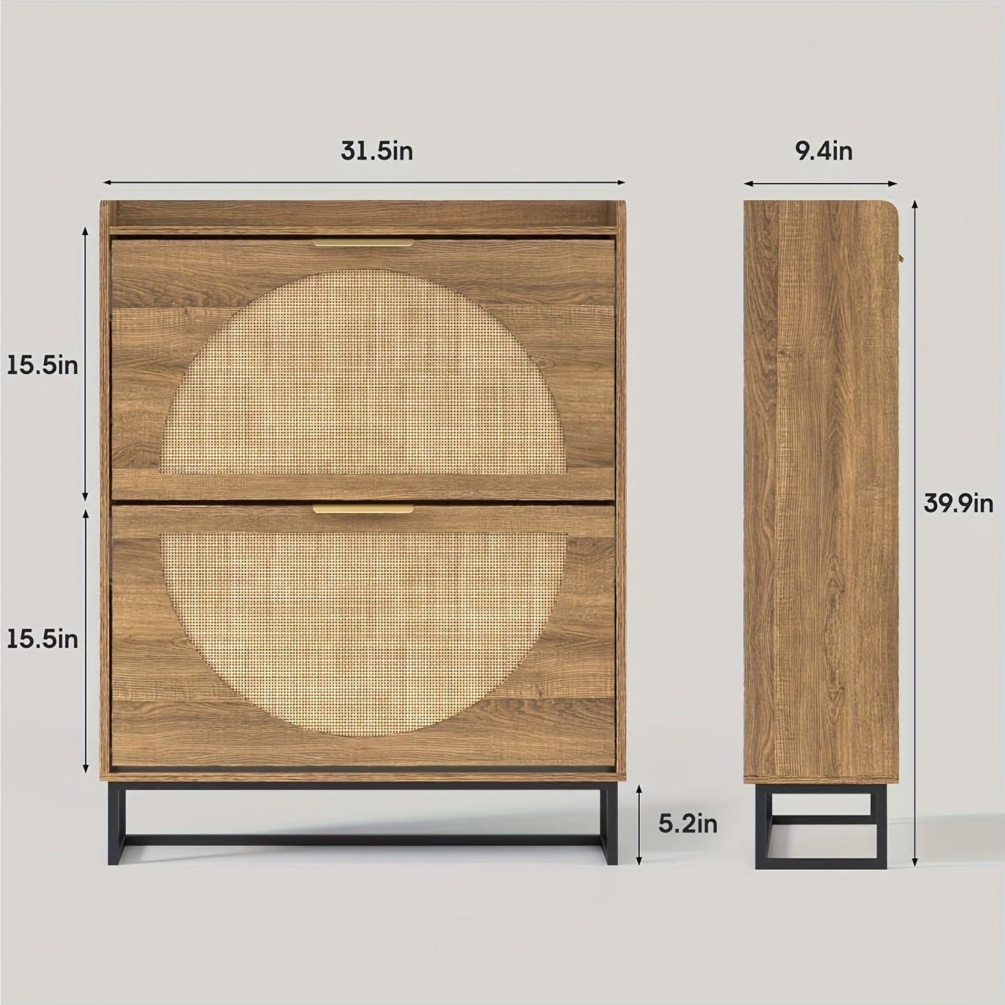 Shoe Cabinet shown in the 2-Drawers Rustic Oak Rattan option