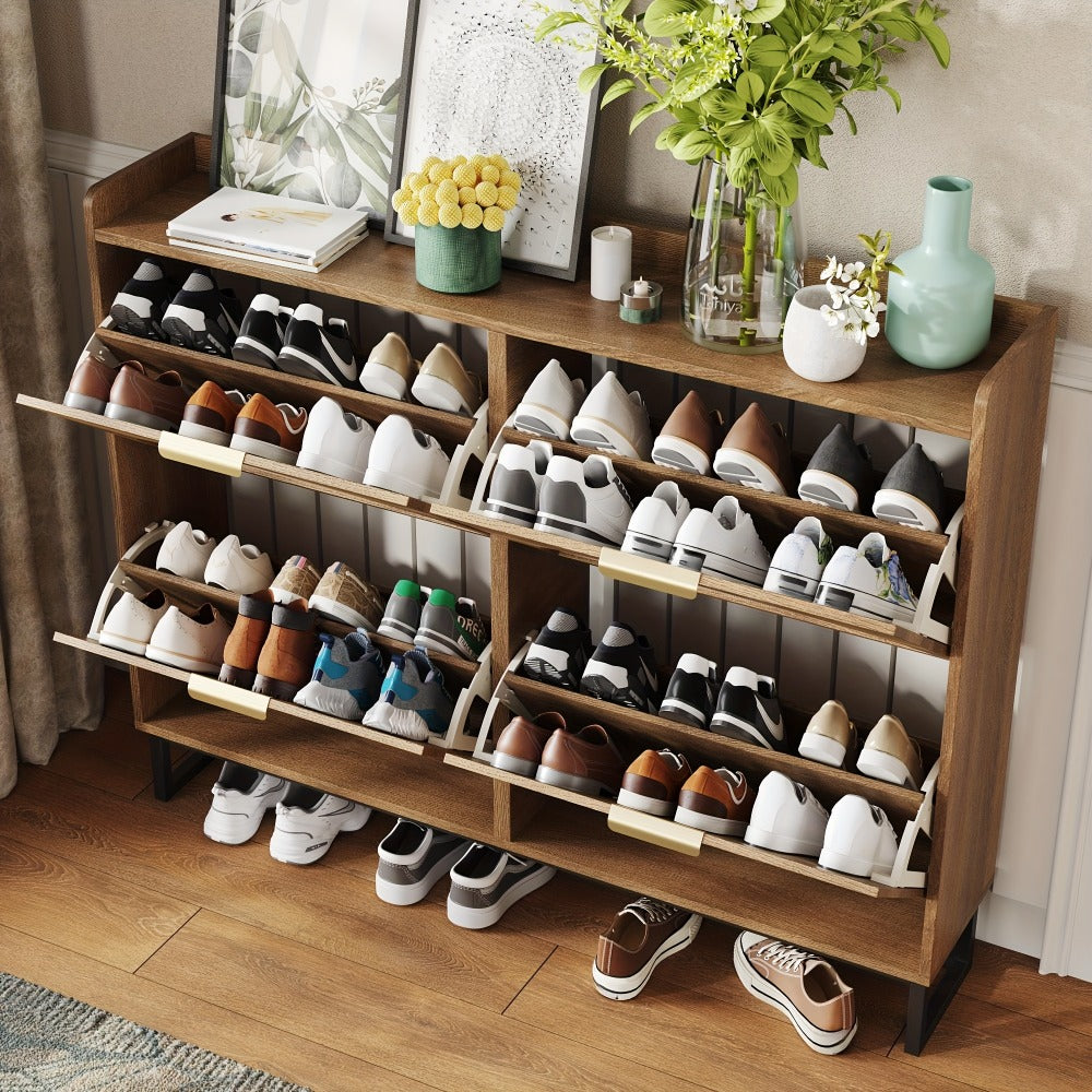 Freestanding Wicker Shoe Cabinet, Space-Saving Shoe Cupboard detail image - detail view 10