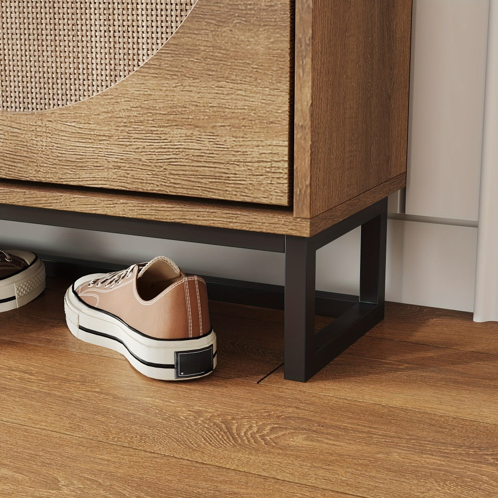 Freestanding Wicker Shoe Cabinet, Space-Saving Shoe Cupboard detail image - detail view 11