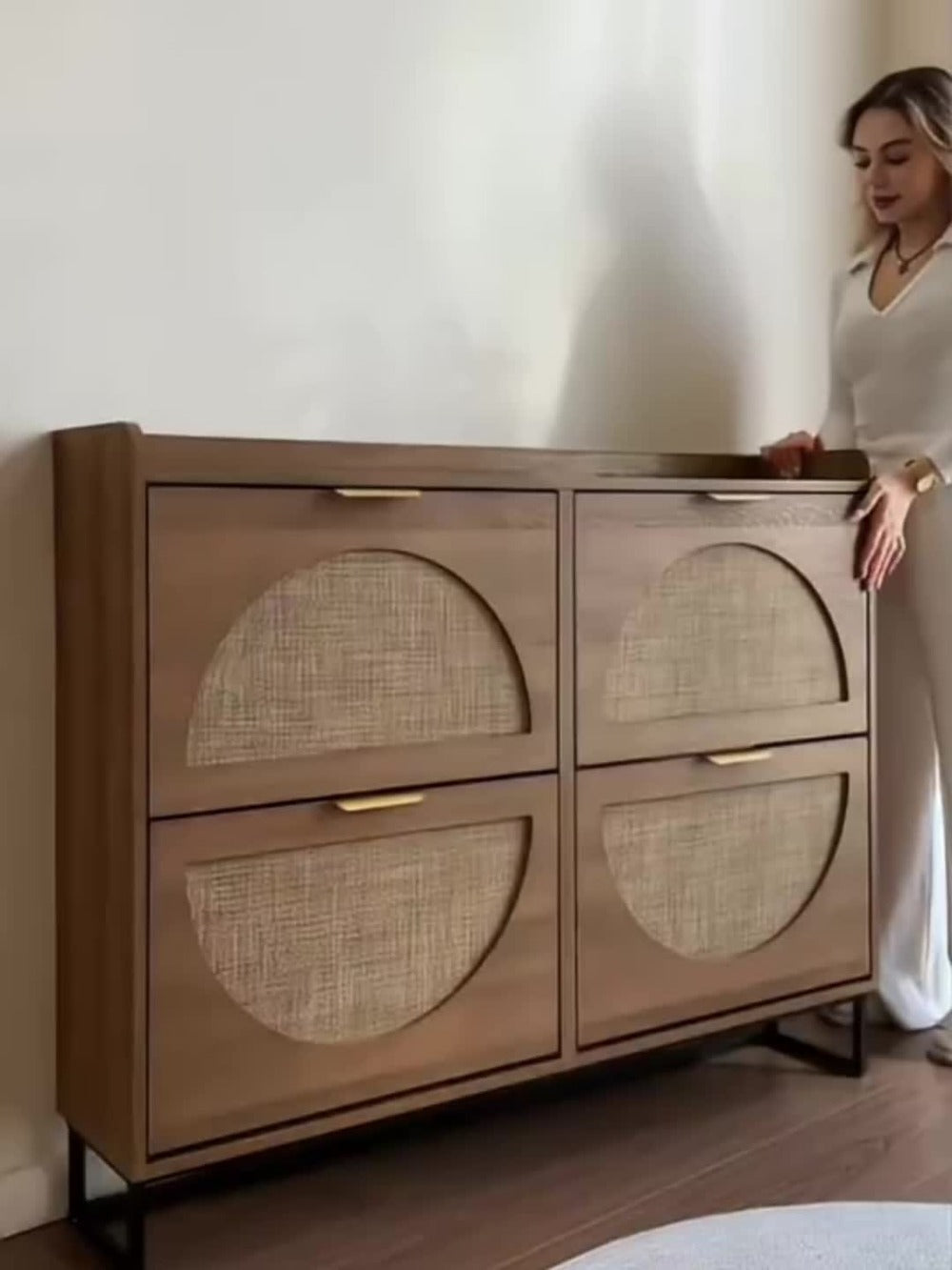 Freestanding Wicker Shoe Cabinet, Space-Saving Shoe Cupboard detail image - detail view 13