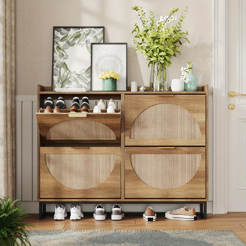 Freestanding Wicker Shoe Cabinet, Space-Saving Shoe Cupboard detail image - detail view 14