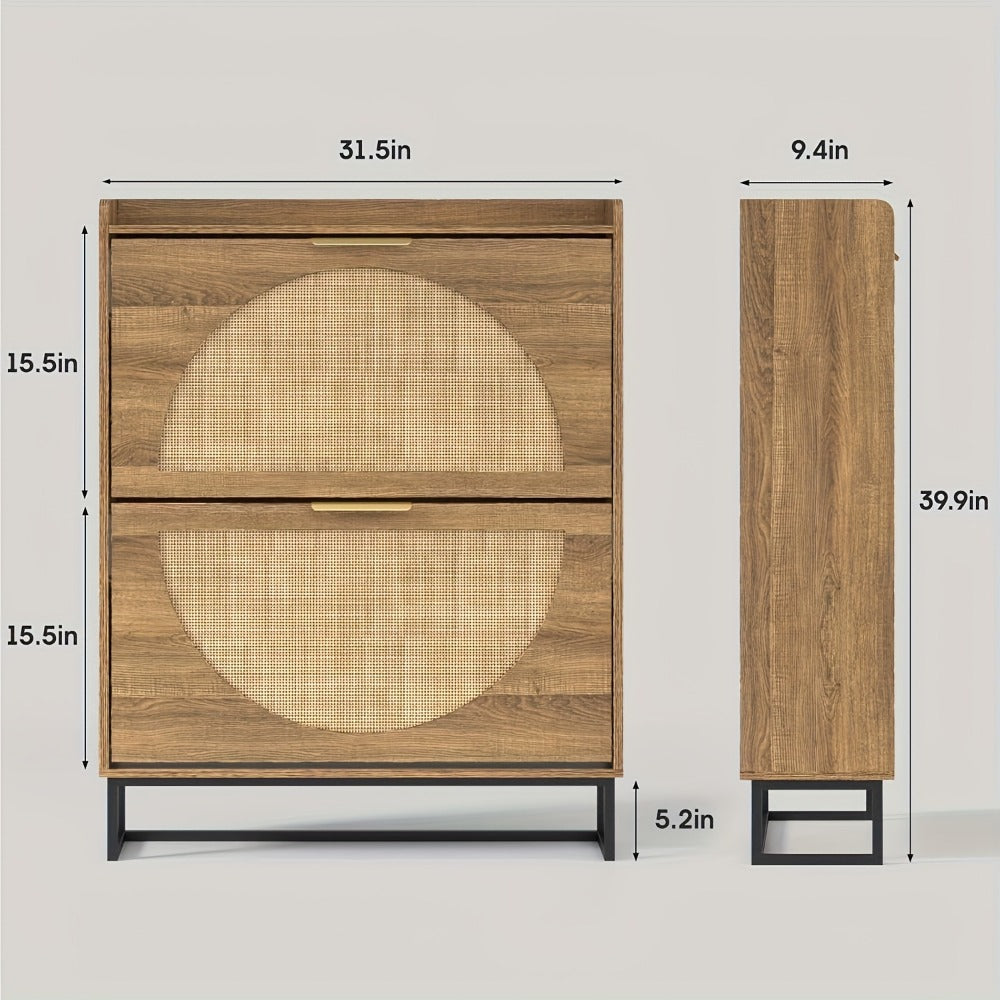 Freestanding Wicker Shoe Cabinet, Space-Saving Shoe Cupboard detail image - detail view 3