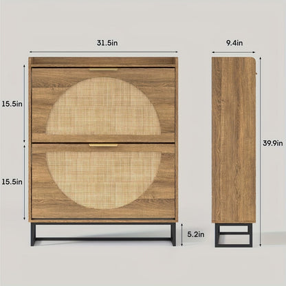 Freestanding Wicker Shoe Cabinet, Space-Saving Shoe Cupboard detail image - detail view 3