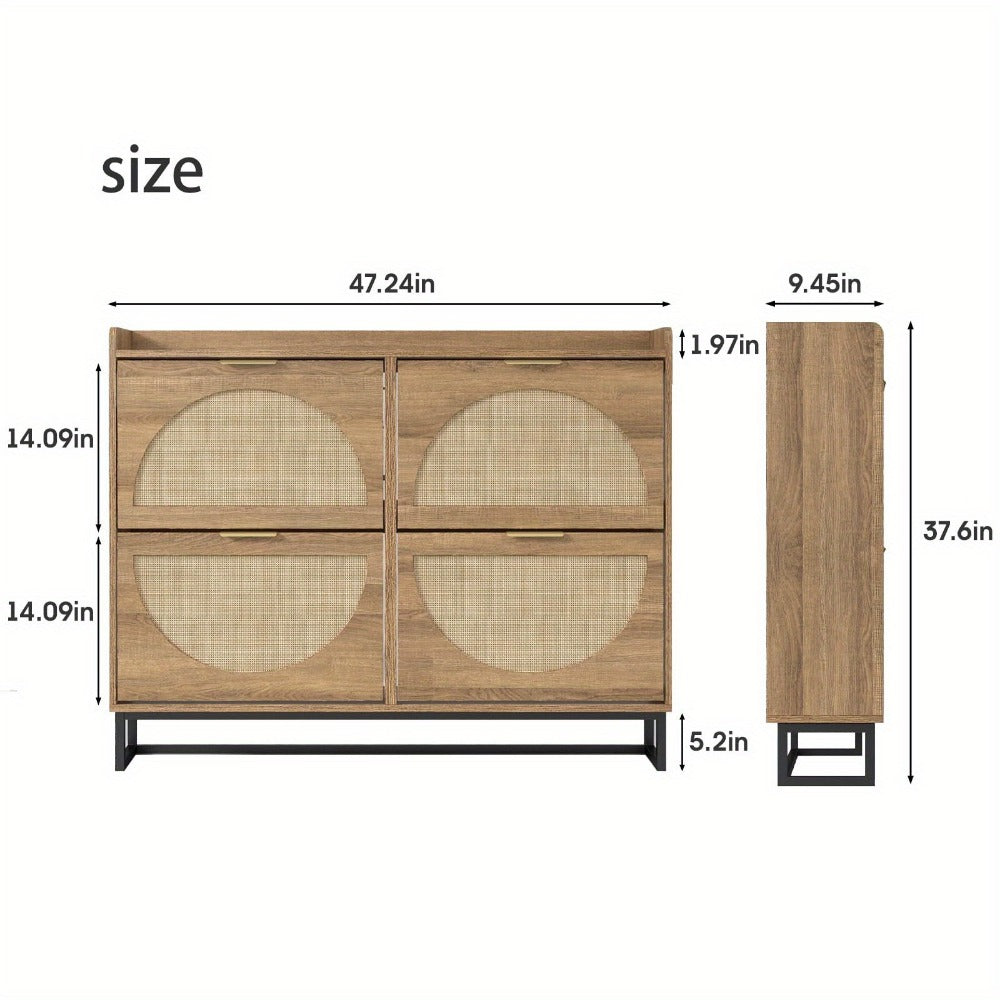 Freestanding Wicker Shoe Cabinet, Space-Saving Shoe Cupboard detail image - detail view 4