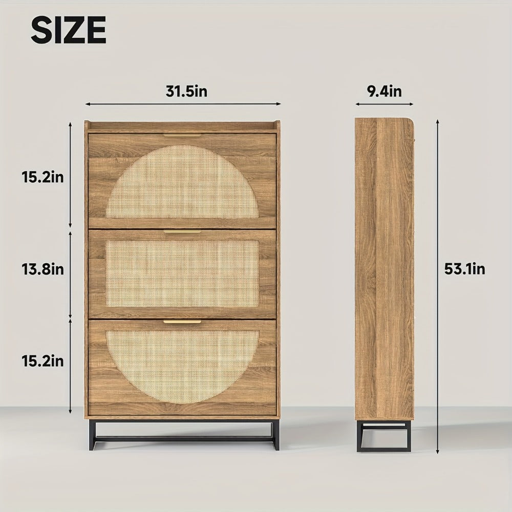 Freestanding Wicker Shoe Cabinet, Space-Saving Shoe Cupboard detail image - detail view 5