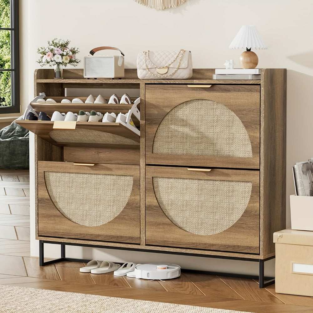 Freestanding Wicker Shoe Cabinet, Space-Saving Shoe Cupboard detail image - detail view 6