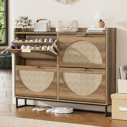 Freestanding Wicker Shoe Cabinet, Space-Saving Shoe Cupboard detail image - detail view 6
